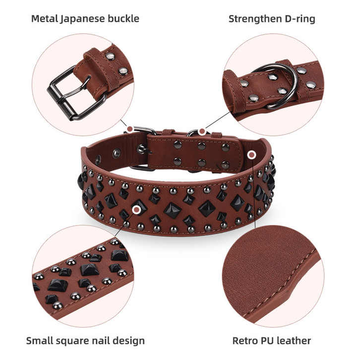 Size S Black 1 pack Stylish PU Leather Dog Collar with Spikes - Adjustable, Durable & Comfortable for Medium to Large Breeds