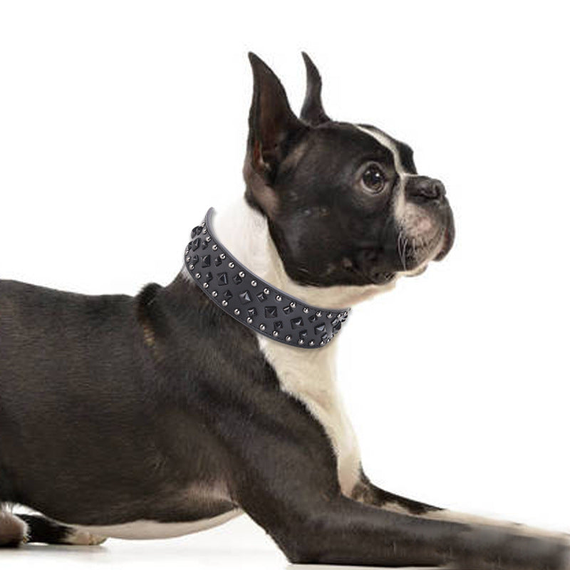 Size S Black 1 pack Stylish PU Leather Dog Collar with Spikes - Adjustable, Durable & Comfortable for Medium to Large Breeds