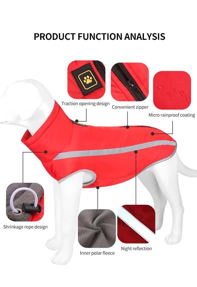 Size 4XL Red Reflective Winter Dog Jacket - Warm & Waterproof Outdoor Coat for Large Breeds