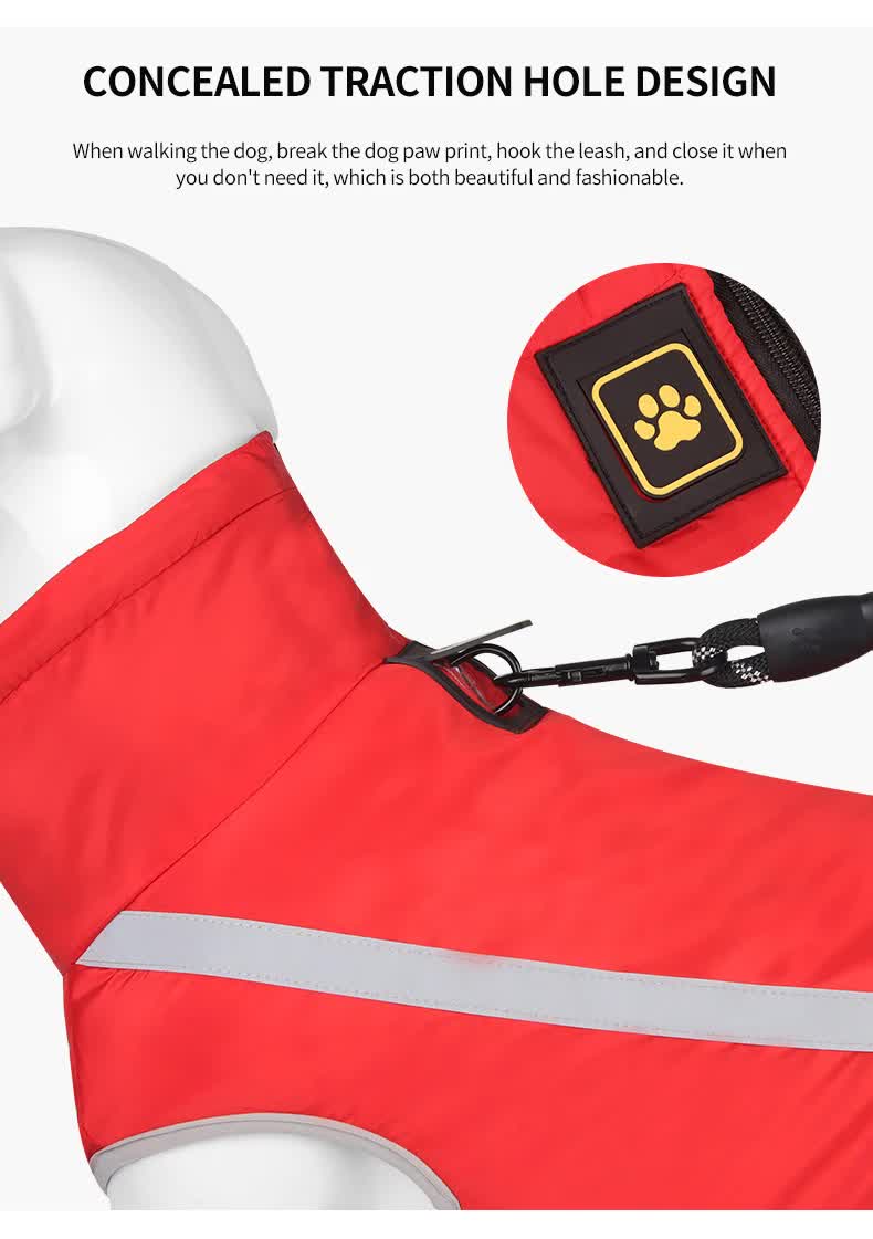 Size 4XL Red Reflective Winter Dog Jacket - Warm & Waterproof Outdoor Coat for Large Breeds