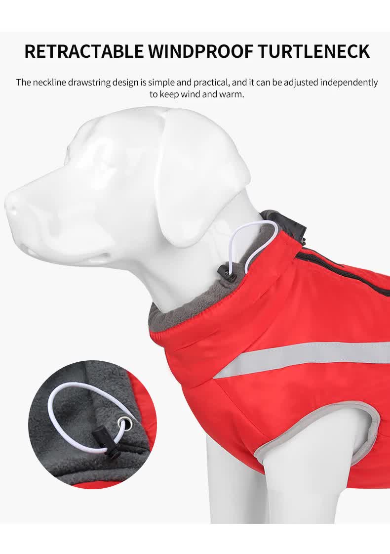 Size 4XL Red Reflective Winter Dog Jacket - Warm & Waterproof Outdoor Coat for Large Breeds