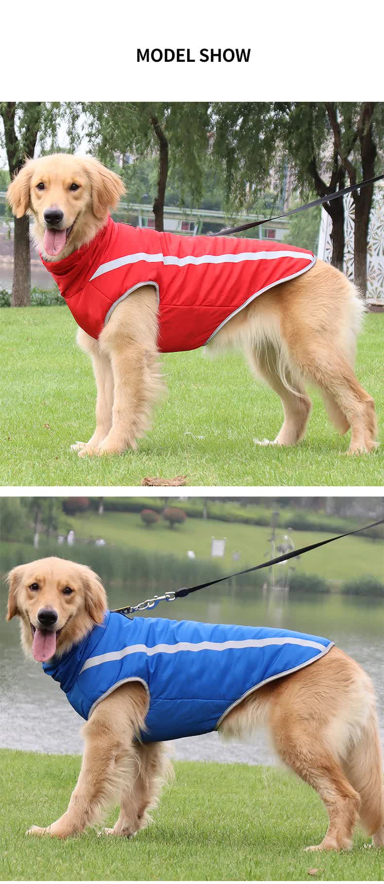 Size 4XL Red Reflective Winter Dog Jacket - Warm & Waterproof Outdoor Coat for Large Breeds