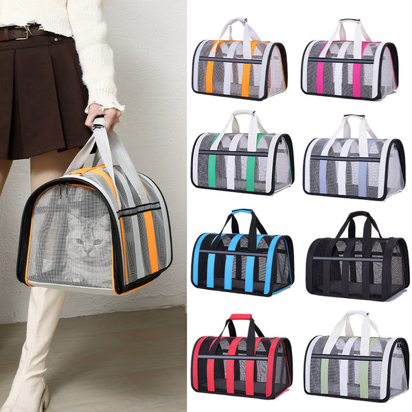 Size S Black And Blue Foldable Pet Carrier Bag - Lightweight, Breathable, and Spacious for All Seasons