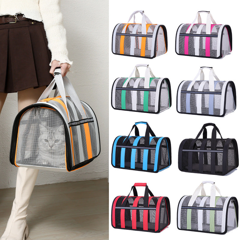 Size L Orange And Grey Foldable Pet Carrier Bag - Lightweight, Breathable, and Spacious for All Seasons