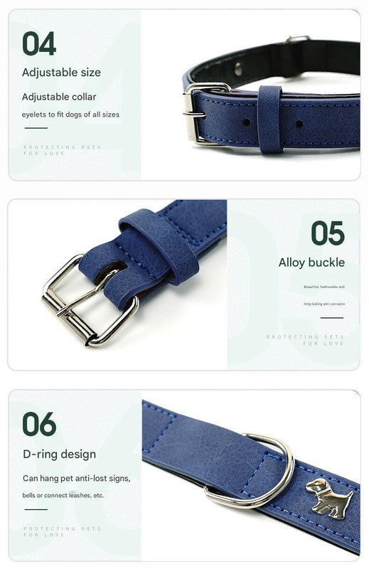 2 PCS Blue Soft Leather Dog Collar - Adjustable & Durable for Medium/Large Dogs M-(58*2.5cm)