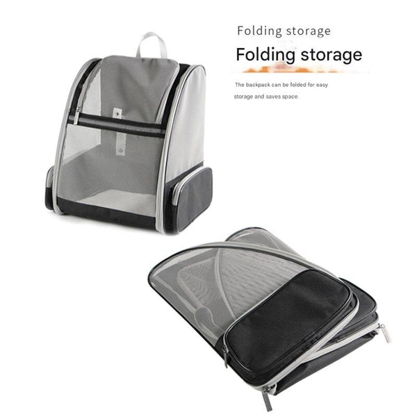 Beige Foldable Pet Carrier Backpack - Breathable Mesh Travel Bag for Cats & Small Dogs