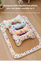 Size S Style 1 Pink And Brown Pet Cooling Mat for Dogs and Cats - Summer Breathable Woven Rattan Bed with Sponge Cushion, Durable and Chew-Resistant