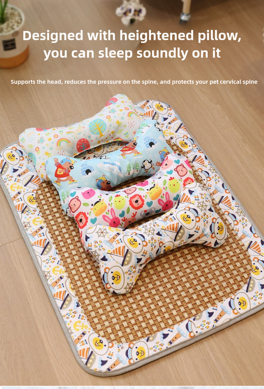 Size S Style 1 Pink And Brown Pet Cooling Mat for Dogs and Cats - Summer Breathable Woven Rattan Bed with Sponge Cushion, Durable and Chew-Resistant