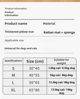 Size S Style 1 Pink And Brown Pet Cooling Mat for Dogs and Cats - Summer Breathable Woven Rattan Bed with Sponge Cushion, Durable and Chew-Resistant