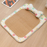 Size S Style 3 Colorful Pet Cooling Mat for Dogs and Cats - Summer Breathable Woven Rattan Bed with Sponge Cushion, Durable and Chew-Resistant
