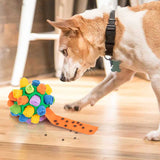 Purple Ball And Colorful Strips Of Fabric Interactive Pet Snuffle Ball - Treat-Dispensing Toy for Dogs and Cats, 20 cm TPR and Felt Fabric for Mental Stimulation