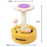 Yellow And Pink Sunflower Cat Scratching Post - 35cm Sisal Cat Tree with Plush Toys for Small Cats