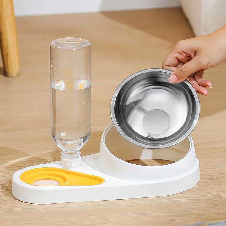 Blue Pet Bowl Set with Automatic Gravity Water Dispenser - Stainless Steel & PP Feeder Station