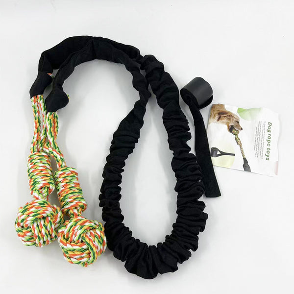 Black And Colored Cotton Balls Interactive Bungee Dog Tug Toy - Hanging Rope Ball for Solo Play & Exercise