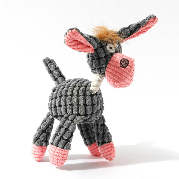 3pcs Grey Goofy Plush Donkey Squeaky Dog Toy - Large Interactive Chew & Cuddle Buddy