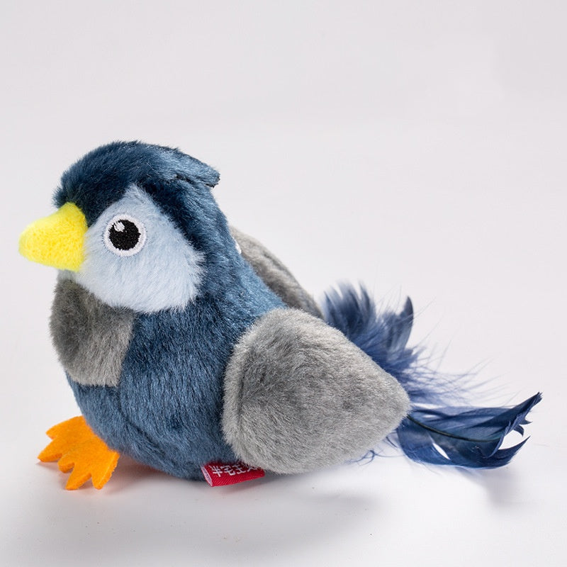 Interactive Plush Cat Toy - Lifelike Bird with Chirping Sounds and Feathers,Purple Gray