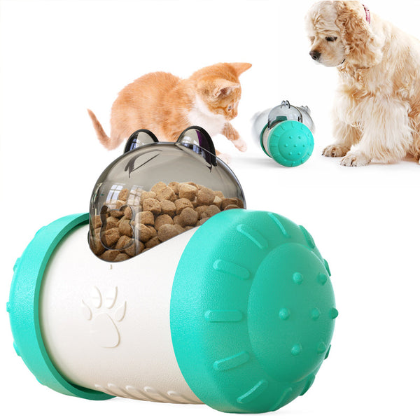 Pet Tumbler Treat Dispenser Ball Interactive Feeding Toy for Dogs and Cats(Blue and White)