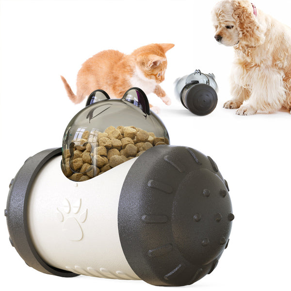 Pet Tumbler Treat Dispenser Ball Interactive Feeding Toy for Dogs and Cats(Black and white)