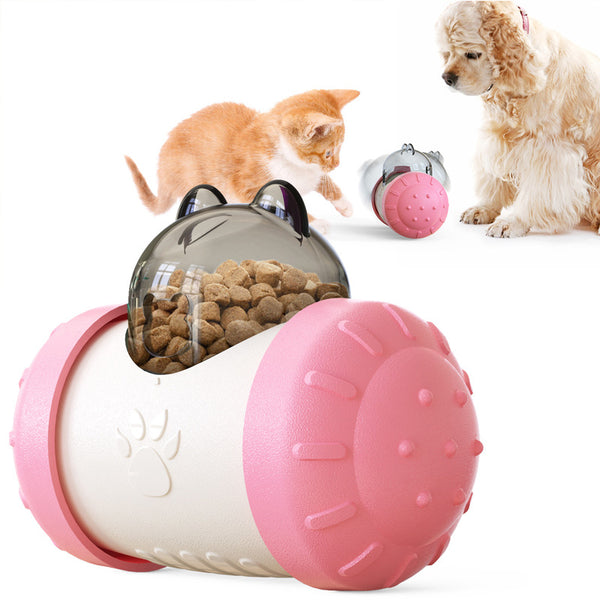 Pet Tumbler Treat Dispenser Ball Interactive Feeding Toy for Dogs and Cats(Pink and white)