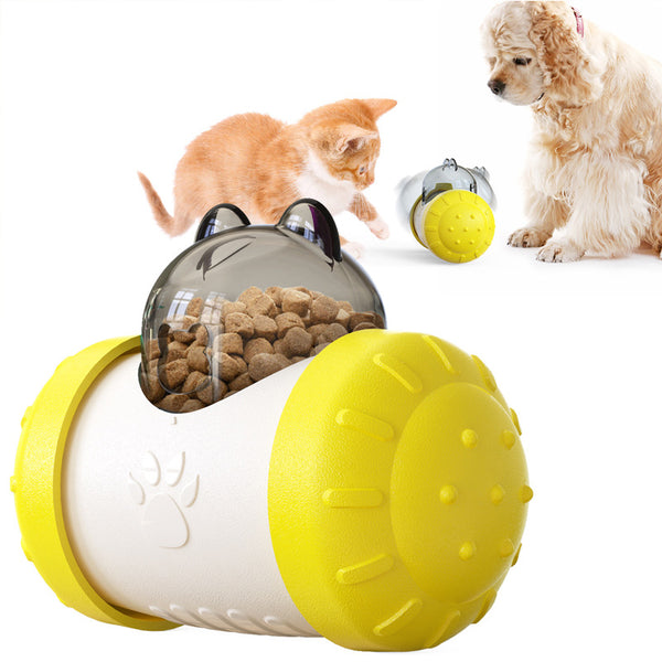 Pet Tumbler Treat Dispenser Ball Interactive Feeding Toy for Dogs and Cats(Yellow and white)