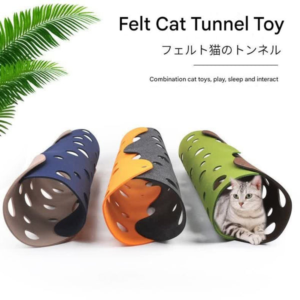 DIY Felt Cat Tunnel - Foldable Egg Roll-Shaped Pet Toy with Multiple Holes(Dark Gray + Orange)
