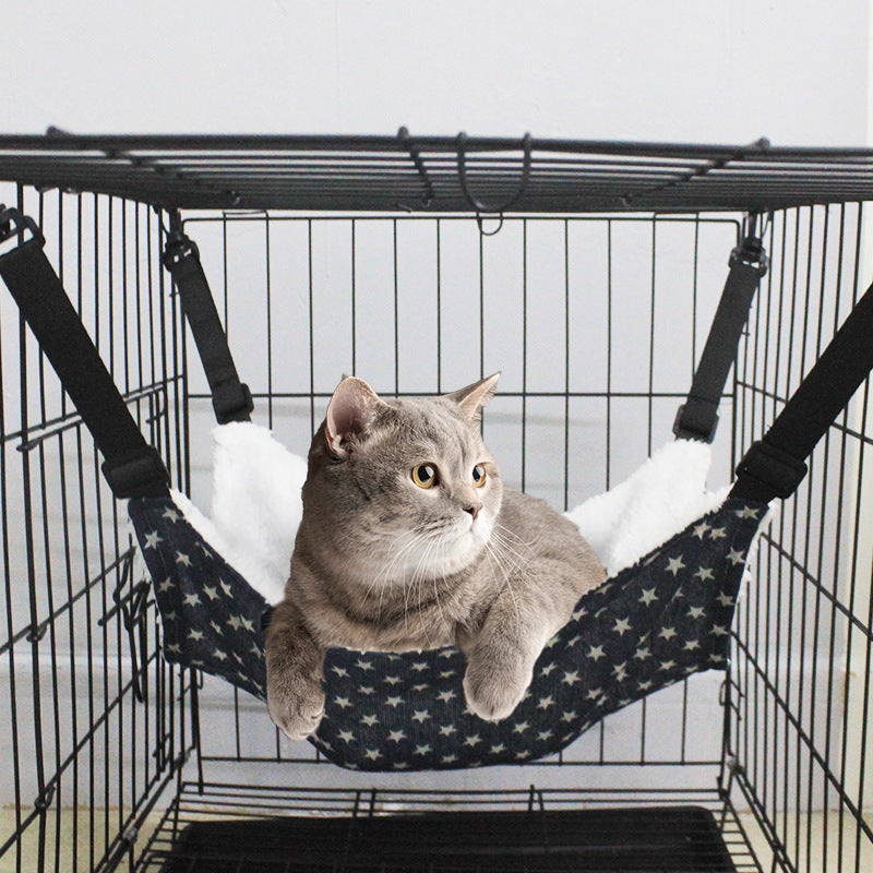 Cat Cage Hammock - Adjustable Double-Sided Pet Swing Bed with Hooks(Red Star)