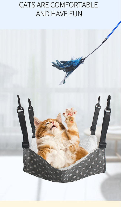 Cat Cage Hammock - Adjustable Double-Sided Pet Swing Bed with Hooks(Red Star)