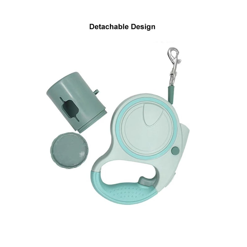 Green 3M Retractable Dog Leash - Built-in LED Light (No Batteries) and Bag Holder