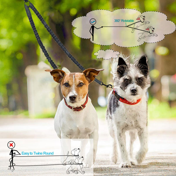 Orange Pet Double-Ended Rope + 1.5M Leash - Easy to walk two dogs, tangle-free design