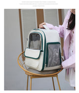 Beige And Black Spacious Pet Carrier Backpack with Clear Window - Comfortable Travel Bag for Cats & Small Dogs