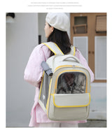 Beige And Black Spacious Pet Carrier Backpack with Clear Window - Comfortable Travel Bag for Cats & Small Dogs