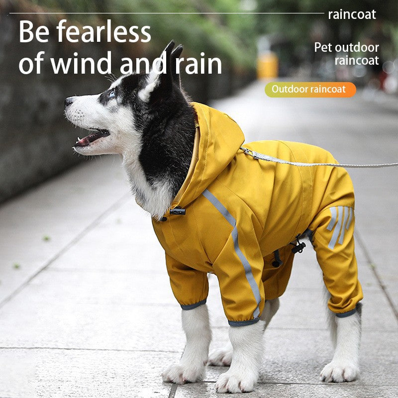 S Purple And Gray Trim Waterproof Four-Legged Dog Raincoat with Leash Hole for Small Breeds