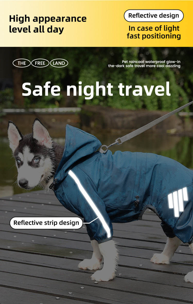 S Purple And Gray Trim Waterproof Four-Legged Dog Raincoat with Leash Hole for Small Breeds