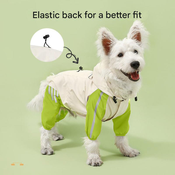 Colorblock (Beige blue) Dog Raincoat - Waterproof with Hood and Reflective Strips (Size M)