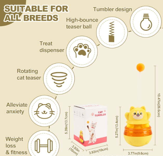 2-Piece Pink Interactive Cat Tumbler Toy - 3-in-1 Treat Dispensing Puzzle Feeder with Ball Track & Teaser Wand